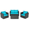 4 Pieces Outdoor Wicker Patio Rattan Conversation Set with Coffee Table & Padded Cushion