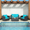 4 Pieces Outdoor Wicker Patio Rattan Conversation Set with Coffee Table & Padded Cushion