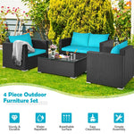 4 Pieces Outdoor Wicker Patio Rattan Conversation Set with Coffee Table & Padded Cushion