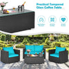 4 Pieces Outdoor Wicker Patio Rattan Conversation Set with Coffee Table & Padded Cushion