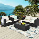 4 Pieces Outdoor Wicker Patio Rattan Conversation Set with Coffee Table & Padded Cushion