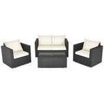 4 Pieces Outdoor Wicker Patio Rattan Conversation Set with Coffee Table & Padded Cushion