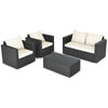 4 Pieces Outdoor Wicker Patio Rattan Conversation Set with Coffee Table & Padded Cushion