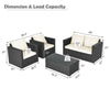 4 Pieces Outdoor Wicker Patio Rattan Conversation Set with Coffee Table & Padded Cushion