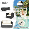 4 Pieces Outdoor Wicker Patio Rattan Conversation Set with Coffee Table & Padded Cushion