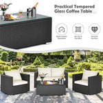 4 Pieces Outdoor Wicker Patio Rattan Conversation Set with Coffee Table & Padded Cushion