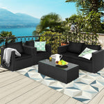 4 Pieces Outdoor Wicker Patio Rattan Conversation Set with Coffee Table & Padded Cushion