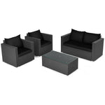 4 Pieces Outdoor Wicker Patio Rattan Conversation Set with Coffee Table & Padded Cushion