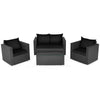 4 Pieces Outdoor Wicker Patio Rattan Conversation Set with Coffee Table & Padded Cushion