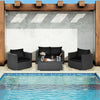 4 Pieces Outdoor Wicker Patio Rattan Conversation Set with Coffee Table & Padded Cushion