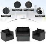 4 Pieces Outdoor Wicker Patio Rattan Conversation Set with Coffee Table & Padded Cushion