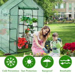 Portable Walk-in Greenhouse 2 Tiers 8 Shelves Garden Grow Tent Indoor Outdoor Weather-Proof PE Cover with Roll-Up Zipper Door & 2 Windows