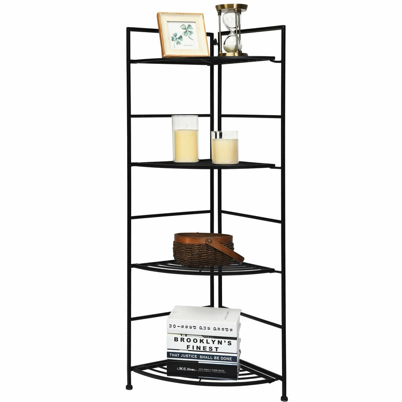 4 Tier Folding Metal Corner Plant Stand Freestanding Storage Shelf Flower Pot Holder for Patio Balcony Courtyard