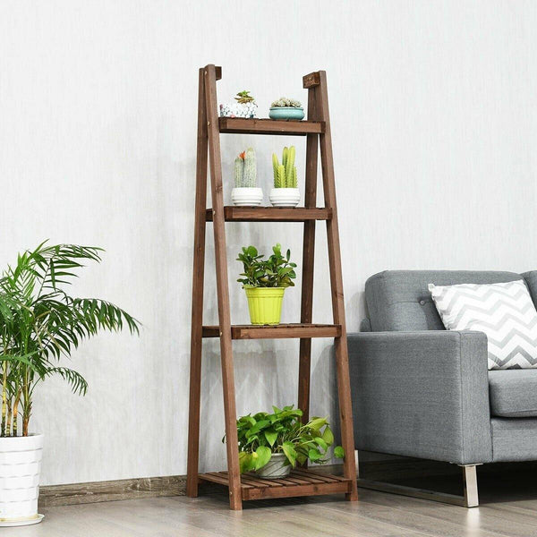 4 Tier Folding Wooden Garden Plant Stand Flower Pot Holder - Bestoutdor