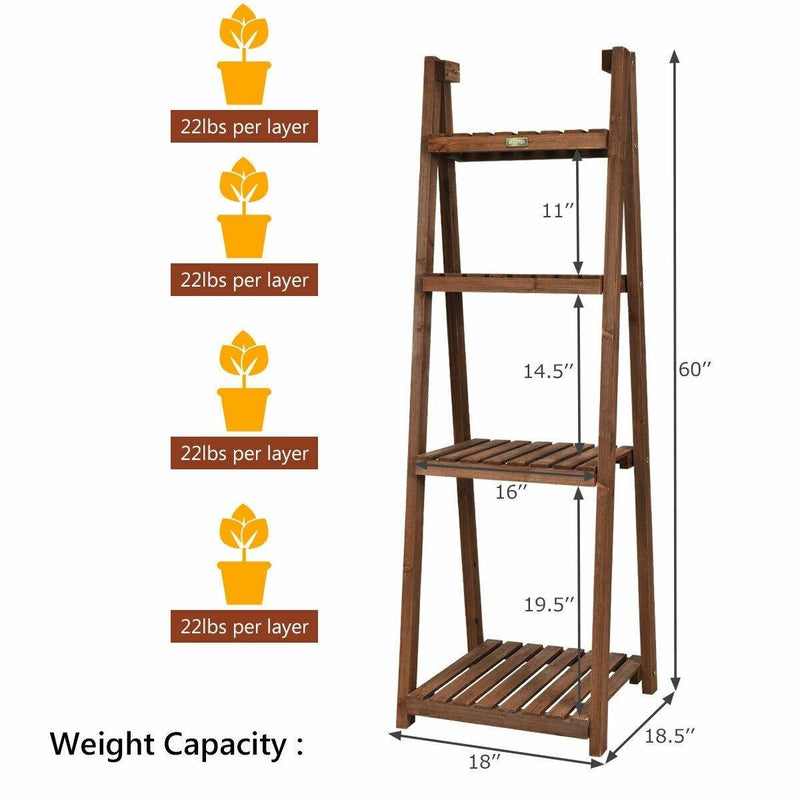 4 Tier Folding Wooden Garden Plant Stand Flower Pot Holder - Bestoutdor