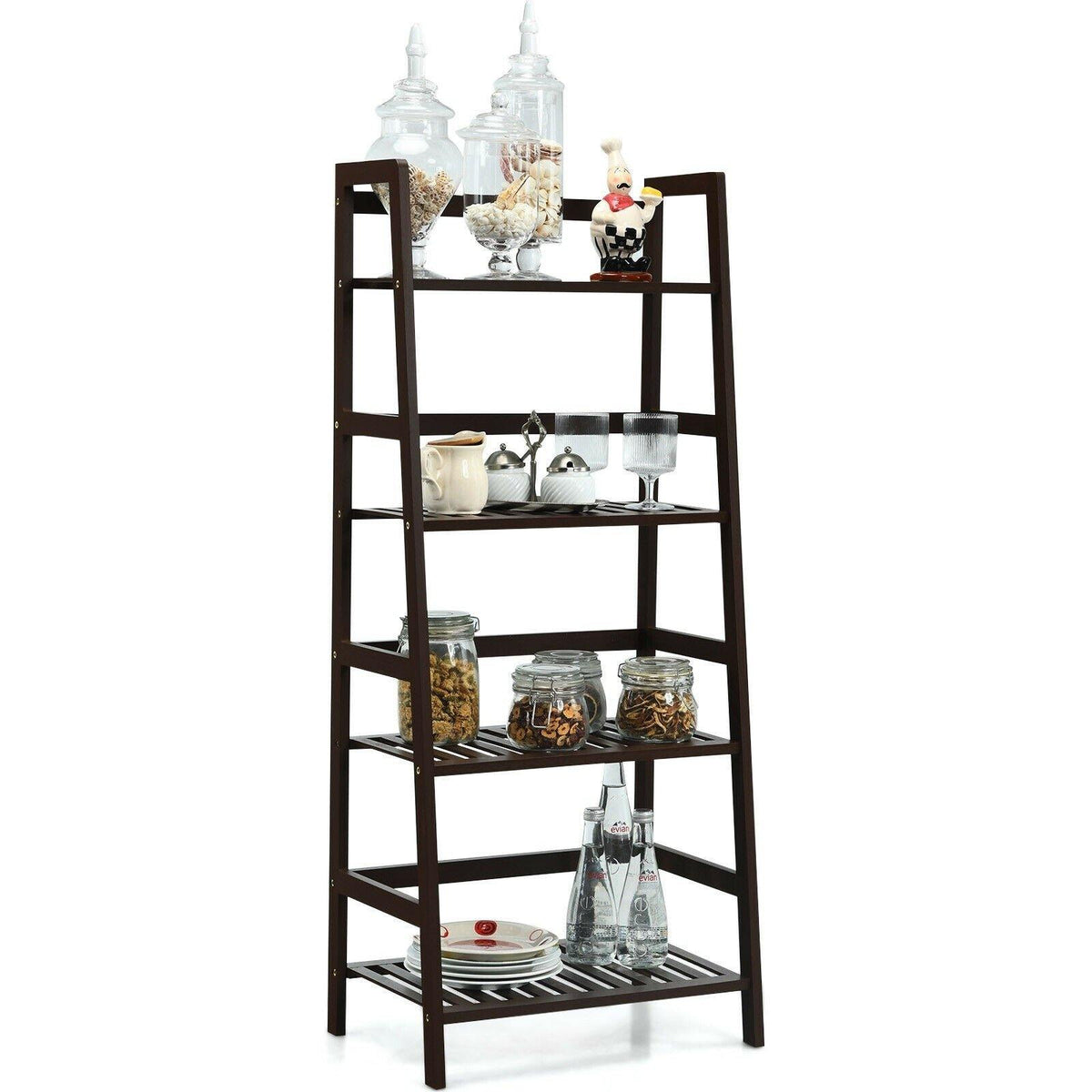 4 Tier Multifunctional Bamboo Ladder Shelf Plant Display Rack - Bestoutdor