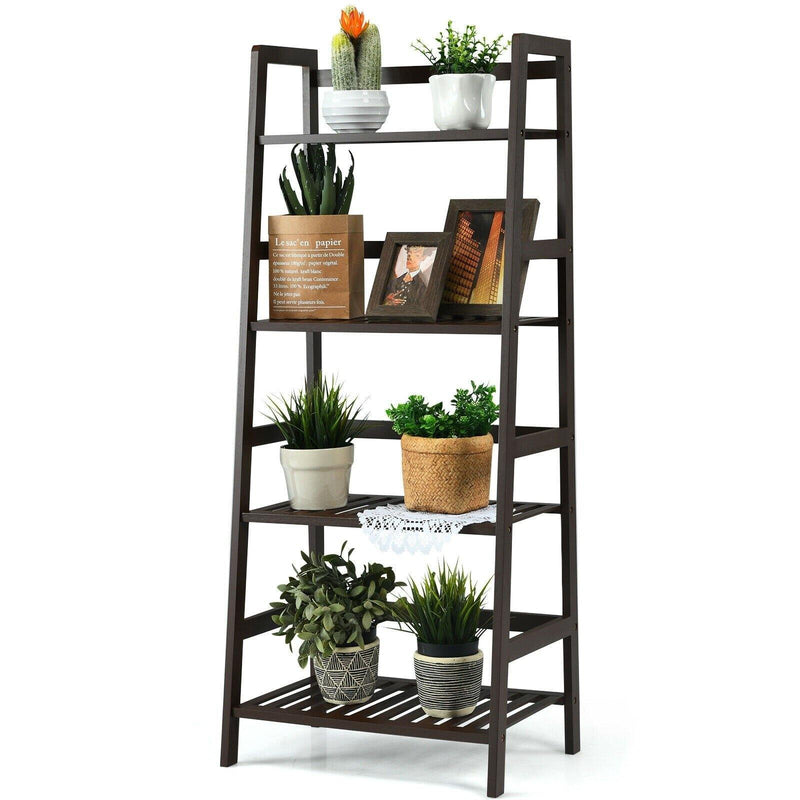 4 Tier Multifunctional Bamboo Ladder Shelf Plant Display Rack - Bestoutdor