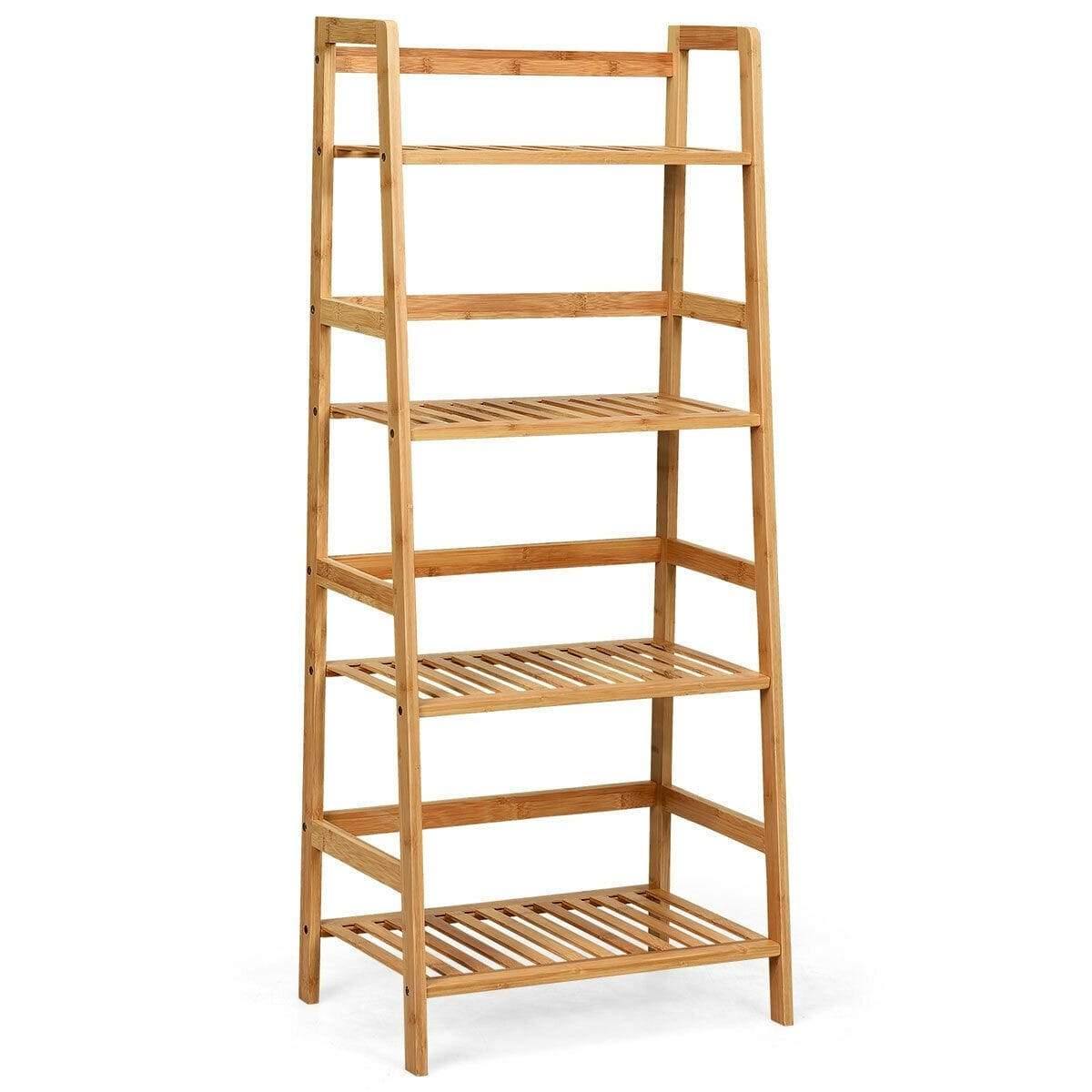 4 Tier Multifunctional Bamboo Ladder Shelf Plant Display Rack - Bestoutdor