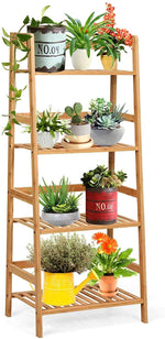 4 Tier Multifunctional Bamboo Ladder Shelf Plant Display Rack - Bestoutdor