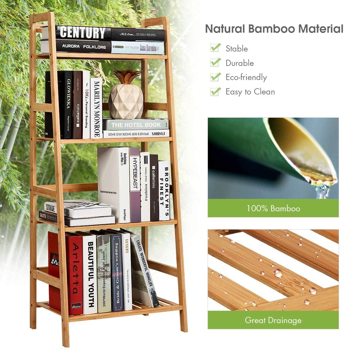 4 Tier Multifunctional Bamboo Ladder Shelf Plant Display Rack - Bestoutdor