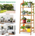 4 Tier Multifunctional Bamboo Ladder Shelf Plant Display Rack - Bestoutdor