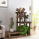 4 Tier Wood Plant Stand Flower Pot Holder with Windmill