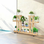 4 Tier Wood Plant Stand Rolling Flower Rack with 6 Wheels - Bestoutdor