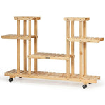 4 Tier Wood Plant Stand Rolling Flower Rack with 6 Wheels - Bestoutdor