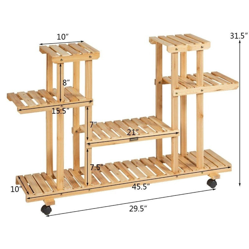 4 Tier Wood Plant Stand Rolling Flower Rack with 6 Wheels - Bestoutdor