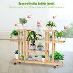 4 Tier Wood Plant Stand Rolling Flower Rack with 6 Wheels - Bestoutdor