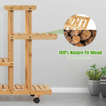 4 Tier Wood Plant Stand Rolling Flower Rack with 6 Wheels - Bestoutdor