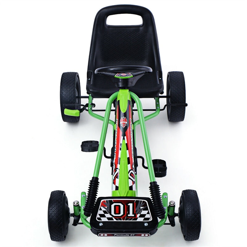 Kids Ride On Pedal Go Kart 4 Wheel Pedal Kart Off-Road Go Kart Racer Car with Adjustable Seat