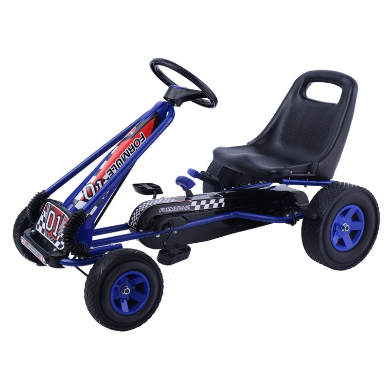 Kids Ride On Pedal Go Kart 4 Wheel Pedal Kart Off-Road Go Kart Racer Car with Adjustable Seat