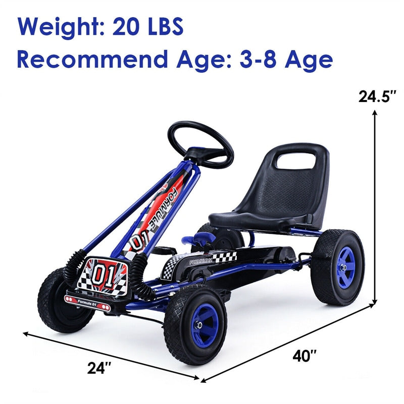 Kids Ride On Pedal Go Kart 4 Wheel Pedal Kart Off-Road Go Kart Racer Car with Adjustable Seat