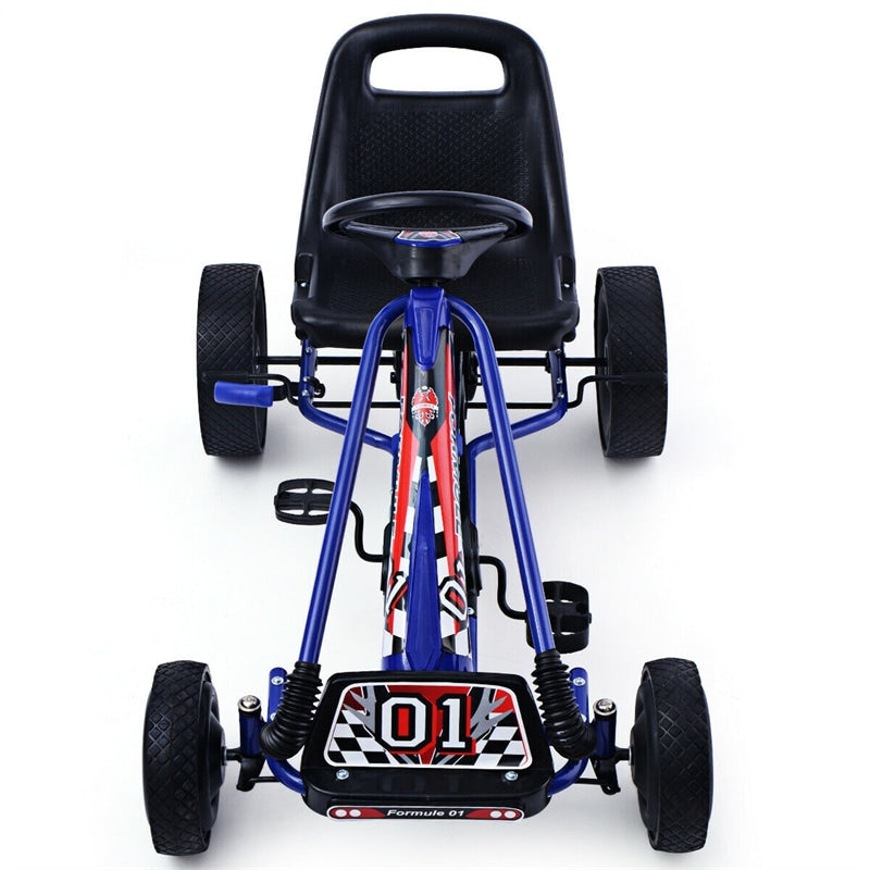 Kids Ride On Pedal Go Kart 4 Wheel Pedal Kart Off-Road Go Kart Racer Car with Adjustable Seat