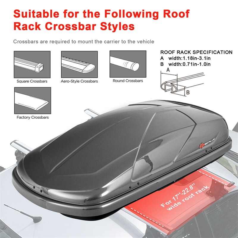 Cargo Box Rooftop Cargo Carrier 14 Cu.Ft Waterproof Roof Luggage Bag Dual-sided Opening Vehicle Roof Box with Car Trunk Organizer