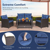 4 Piece Outdoor Rattan Furniture Set Patio Conversation Set with Bottom Shelf Coffee Table & Cushions