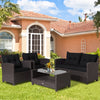 4 Piece Outdoor Rattan Furniture Set Patio Conversation Set with Bottom Shelf Coffee Table & Cushions