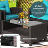 4 Piece Outdoor Rattan Furniture Set Patio Conversation Set with Bottom Shelf Coffee Table & Cushions