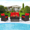 4 Piece Outdoor Rattan Furniture Set Patio Conversation Set with Bottom Shelf Coffee Table & Cushions