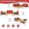 4 Piece Acacia Wood Rattan Patio Conversation Set with Acacia Wood Coffee Table & Soft Cushions