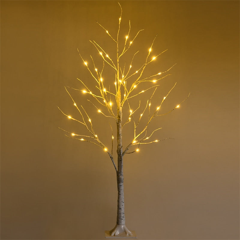 4ft PreLit Twig Christmas Tree Artificial White Birch Tree with 48 Warm White LED Lights for Indoor Party Holiday Decoration