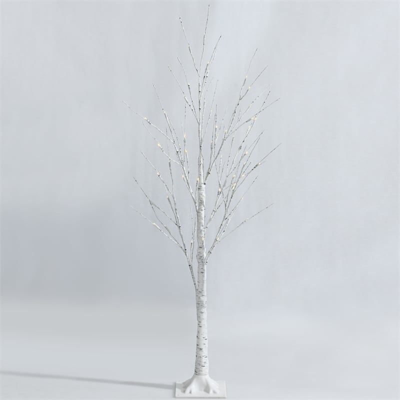 4ft PreLit Twig Christmas Tree Artificial White Birch Tree with 48 Warm White LED Lights for Indoor Party Holiday Decoration