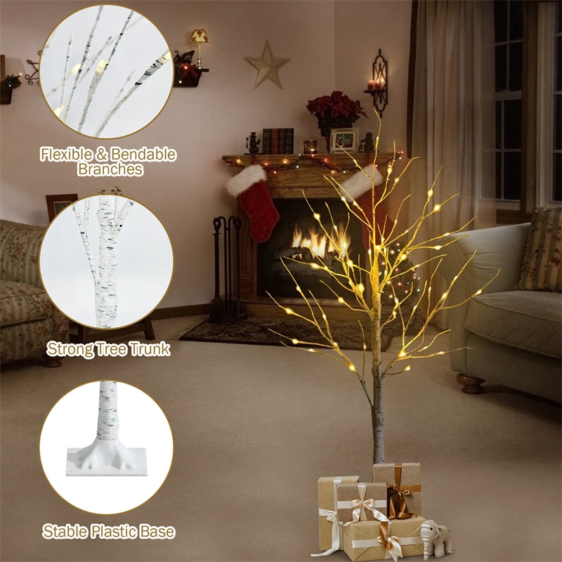 4ft PreLit Twig Christmas Tree Artificial White Birch Tree with 48 Warm White LED Lights for Indoor Party Holiday Decoration