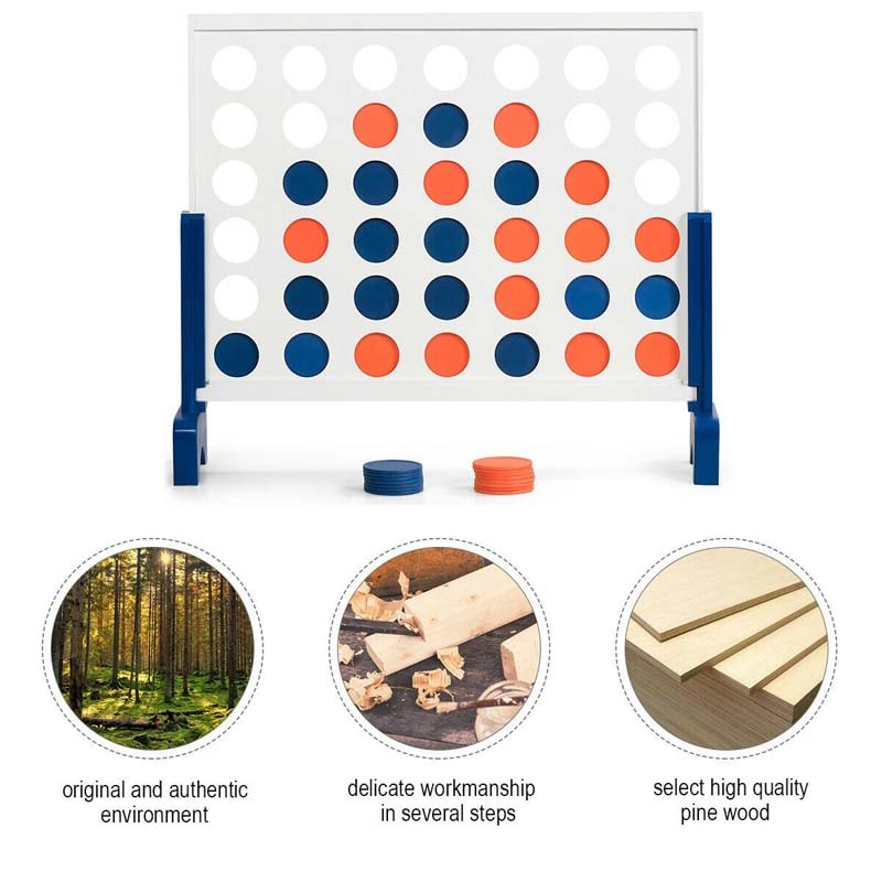 Giant 4-in-A-Row, Wooden 4-to-Score Giant Game Set with Carrying Bag & Chips, Wood Board Connect Game Toy for Kids & Adults Backyard Lawn Fun