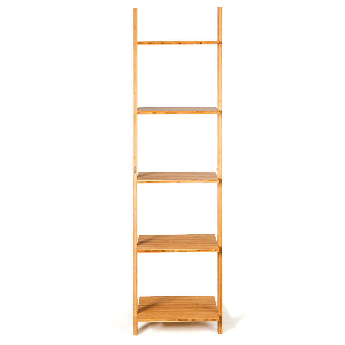 5-Tier Bamboo Ladder Plant Stand Leaning Bookshelf Display Shelf