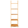 5-Tier Bamboo Ladder Plant Stand Leaning Bookshelf Display Shelf