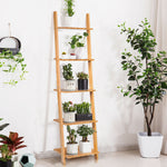 5-Tier Bamboo Ladder Plant Stand Leaning Bookshelf Display Shelf