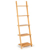 5-Tier Bamboo Ladder Plant Stand Leaning Bookshelf Display Shelf