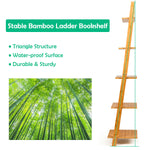 5-Tier Bamboo Ladder Plant Stand Leaning Bookshelf Display Shelf